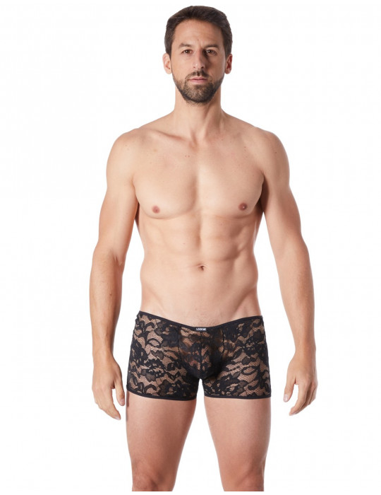 Boxer noir en fine dentelle avec légère transparence - LM706-67BLK