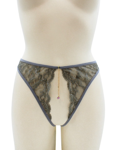 String gris avec bijou couleur aléatoire et chaîne dorée - PA05MGREY 2