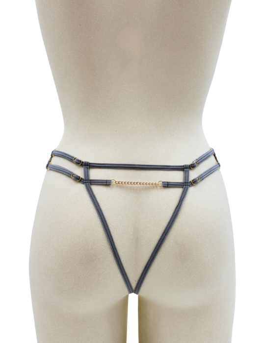 String gris avec bijou couleur aléatoire et chaîne dorée - PA05MGREY