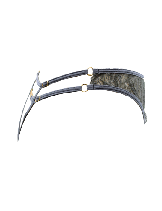 String gris avec bijou couleur aléatoire et chaîne dorée - PA05MGREY