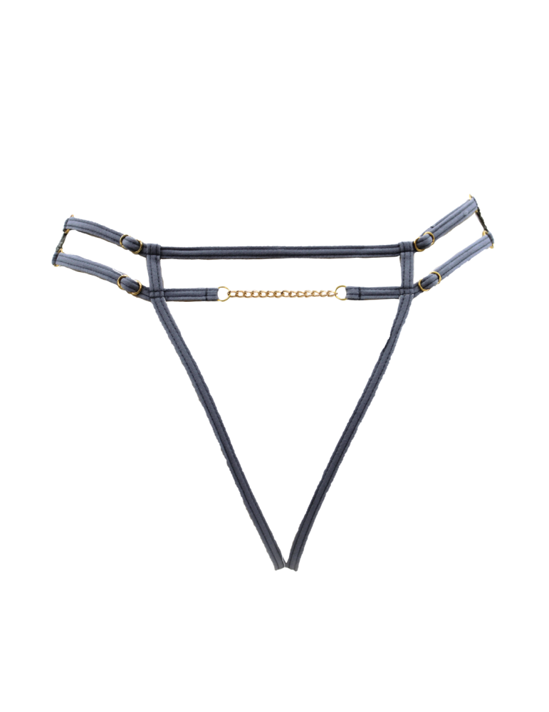 String gris avec bijou couleur aléatoire et chaîne dorée - PA05MGREY