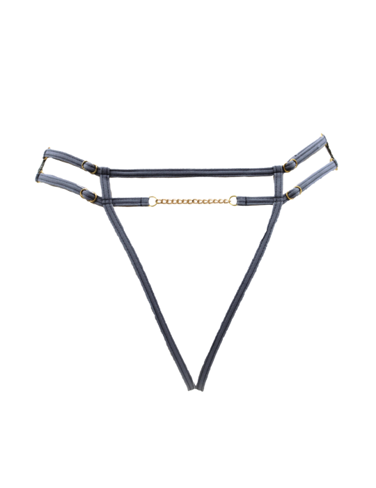 String gris avec bijou couleur aléatoire et chaîne dorée - PA05MGREY