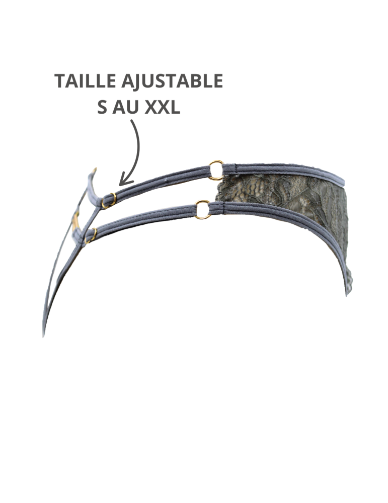 String gris avec bijou couleur aléatoire et chaîne dorée - PA05MGREY