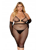 Ensemble 2 pièces grande taille, soutien gorge et jupe longue transparente noir - DG12770XBLK Ensemble 2 pièces grande taille, soutien gorge et jupe longue transparente noir - DG12770XBLK