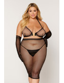 Ensemble 2 pièces grande taille, soutien gorge et jupe longue transparente noir - DG12770XBLK Ensemble 2 pièces grande taille, soutien gorge et jupe longue transparente noir - DG12770XBLK