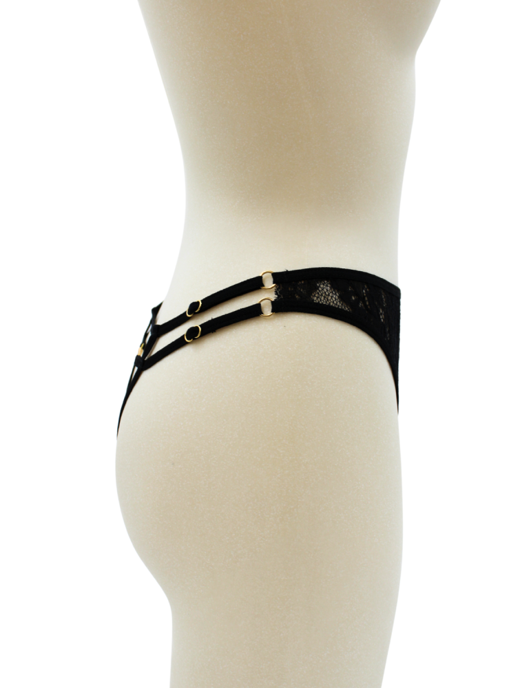 String noir avec bijou couleur aléatoire et chaîne dorée - PA05MBLK