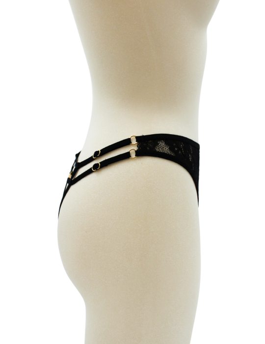 String noir avec bijou couleur aléatoire et chaîne dorée - PA05MBLK