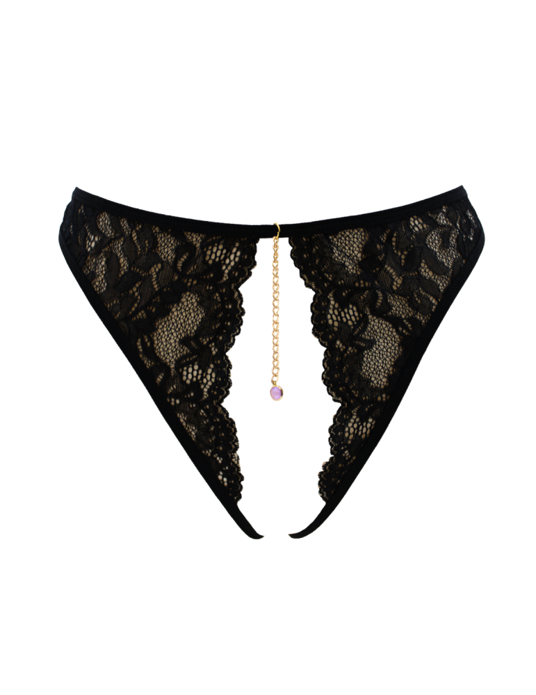 String noir avec bijou couleur aléatoire et chaîne dorée - PA05MBLK