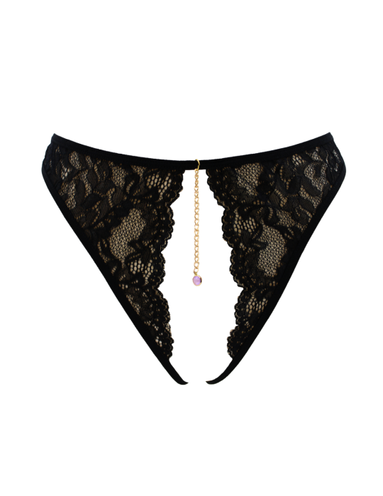 String noir avec bijou couleur aléatoire et chaîne dorée - PA05MBLK