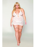 Guépière porte jarretelles blanche grande taille avec strass et string inclus - DG13313XWHT Guépière porte jarretelles blanche grande taille avec strass et string inclus - DG13313XWHT