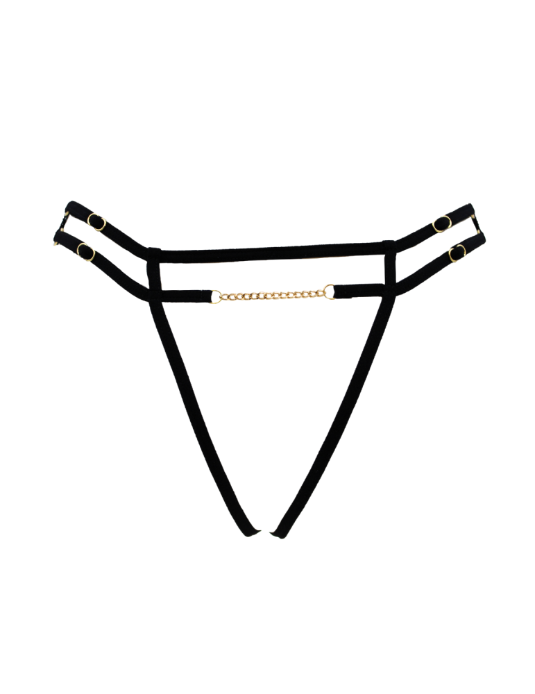 String noir avec bijou couleur aléatoire et chaîne dorée - PA05MBLK