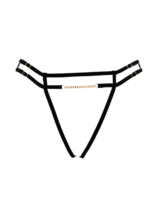 String noir avec bijou couleur aléatoire et chaîne dorée - PA05MBLK