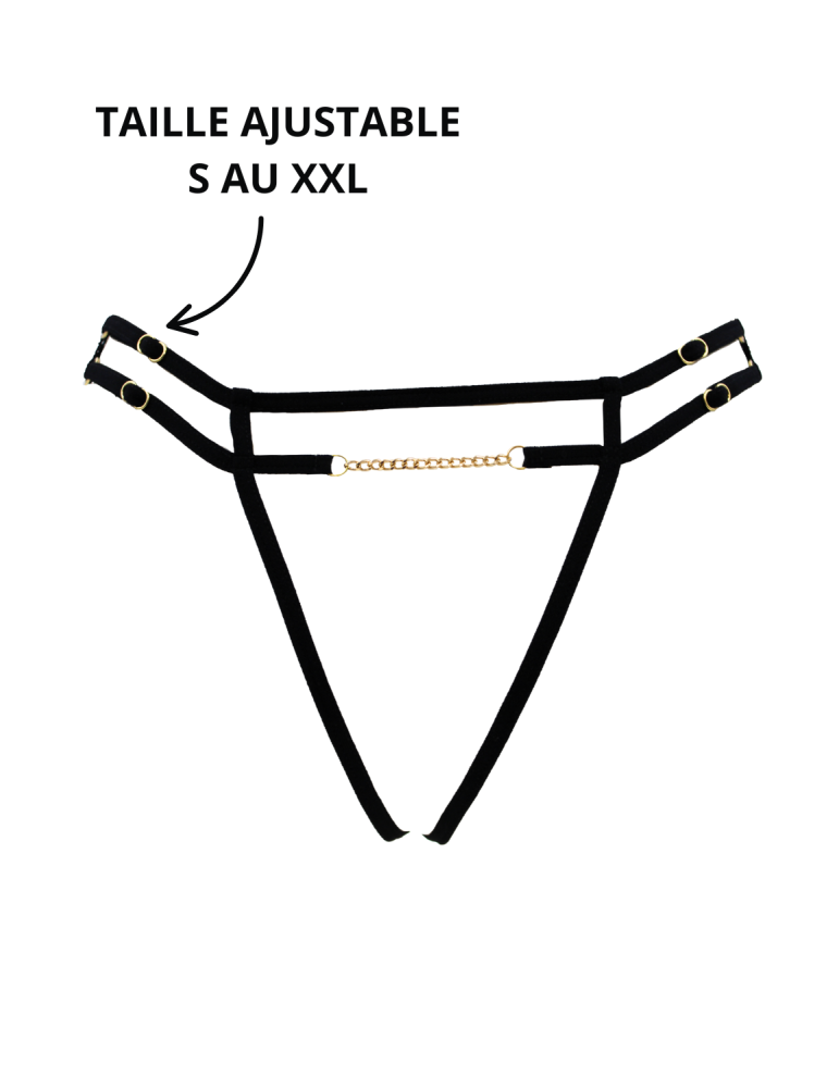 String noir avec bijou couleur aléatoire et chaîne dorée - PA05MBLK