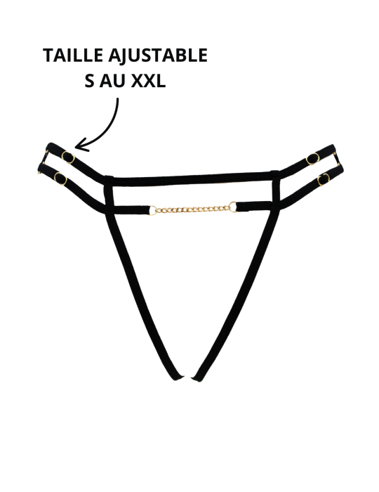 String noir avec bijou couleur aléatoire et chaîne dorée - PA05MBLK