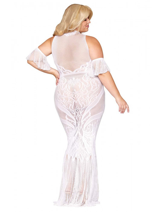 Robe bodystocking, grande taille, en résille t dentelle blanche - DG0490XWHT