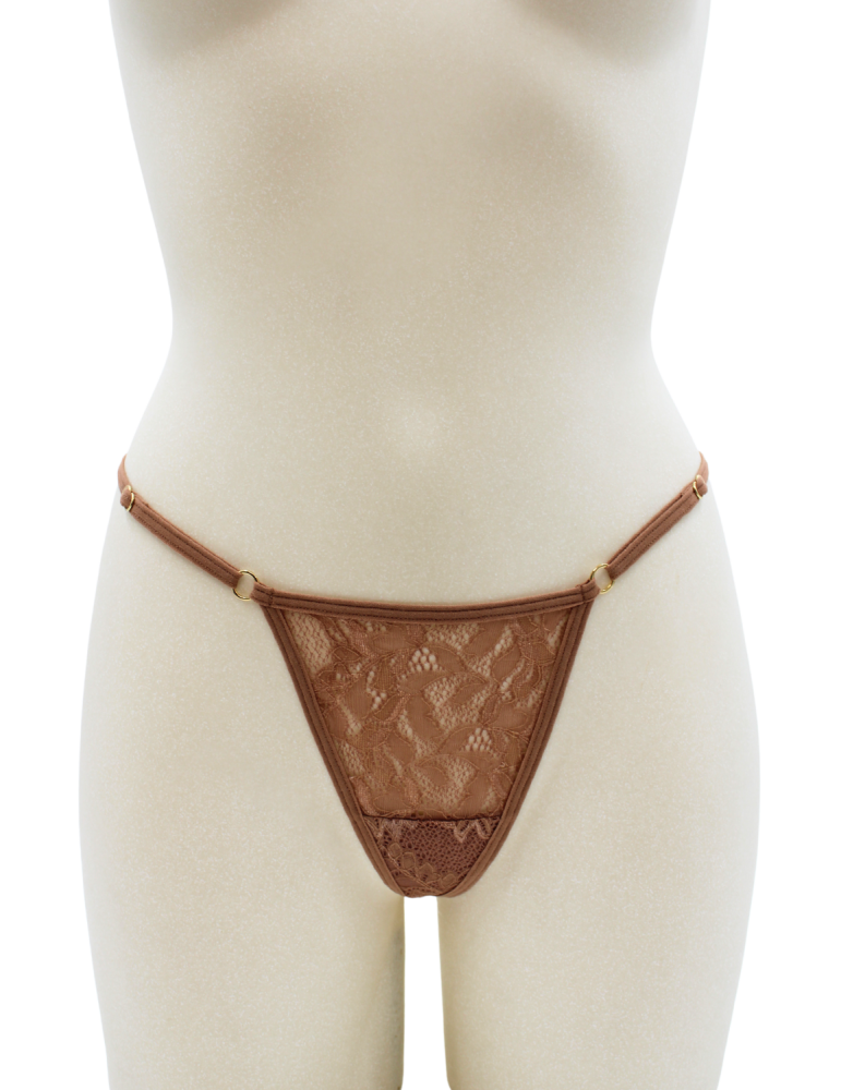 String taupe en dentelle avec bijou cœur doré - PA02MBRW