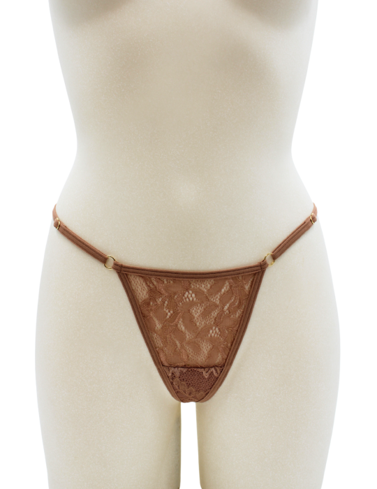 String taupe en dentelle avec bijou cœur doré - PA02MBRW