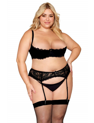 Soutien-gorge, grande taille, Demi-seins à armatures en dentelle noire - DG13252XBLK