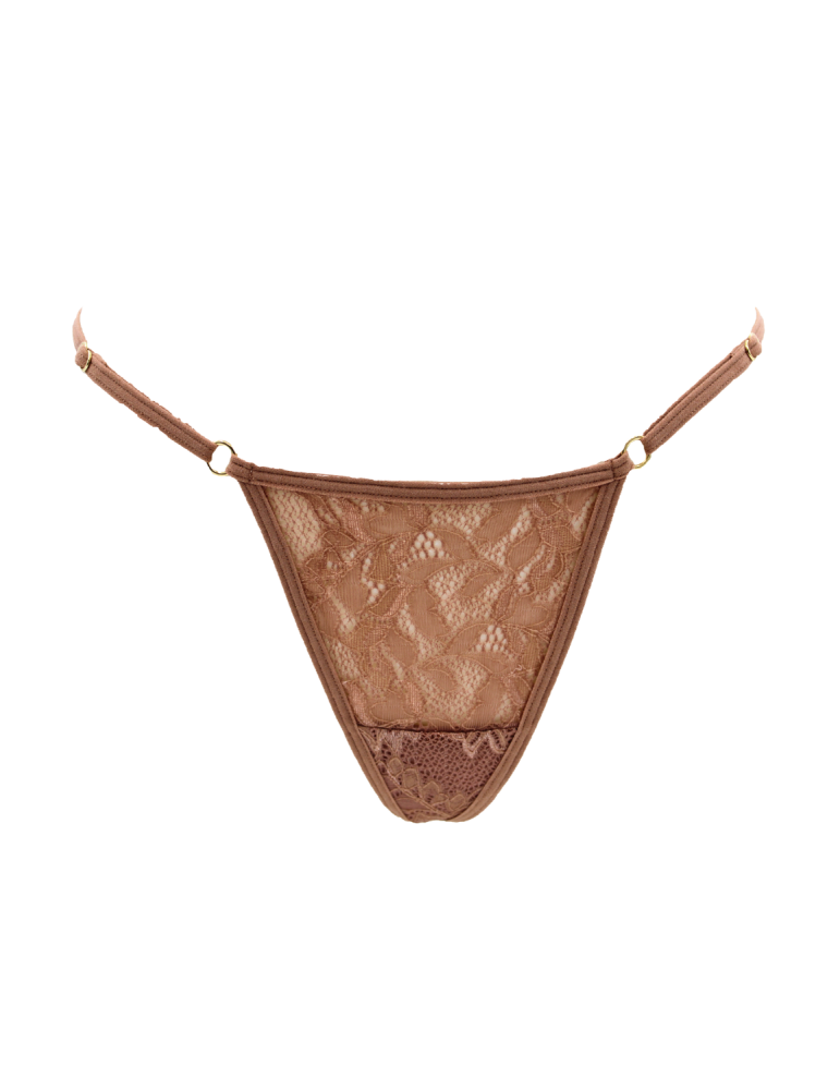 String taupe en dentelle avec bijou cœur doré - PA02MBRW