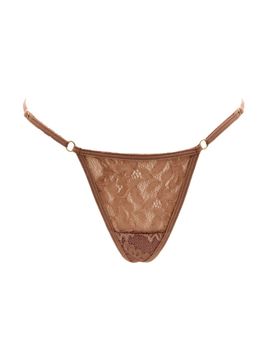 String taupe en dentelle avec bijou cœur doré - PA02MBRW