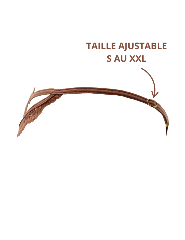 String taupe en dentelle avec bijou cœur doré - PA02MBRW