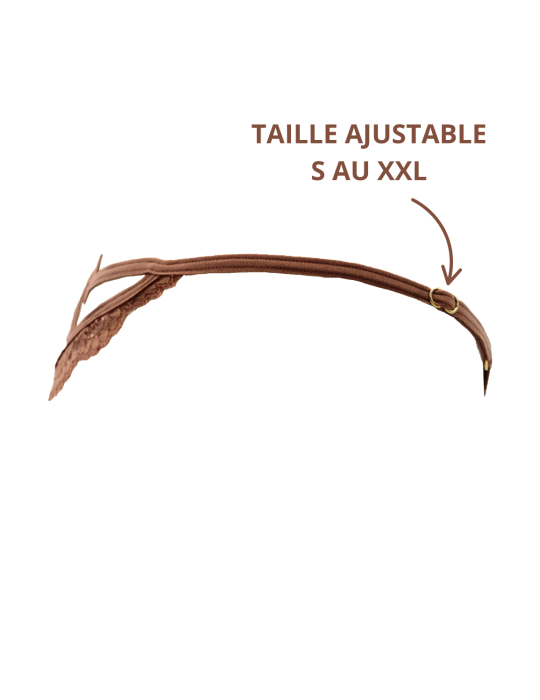 String taupe en dentelle avec bijou cœur doré - PA02MBRW