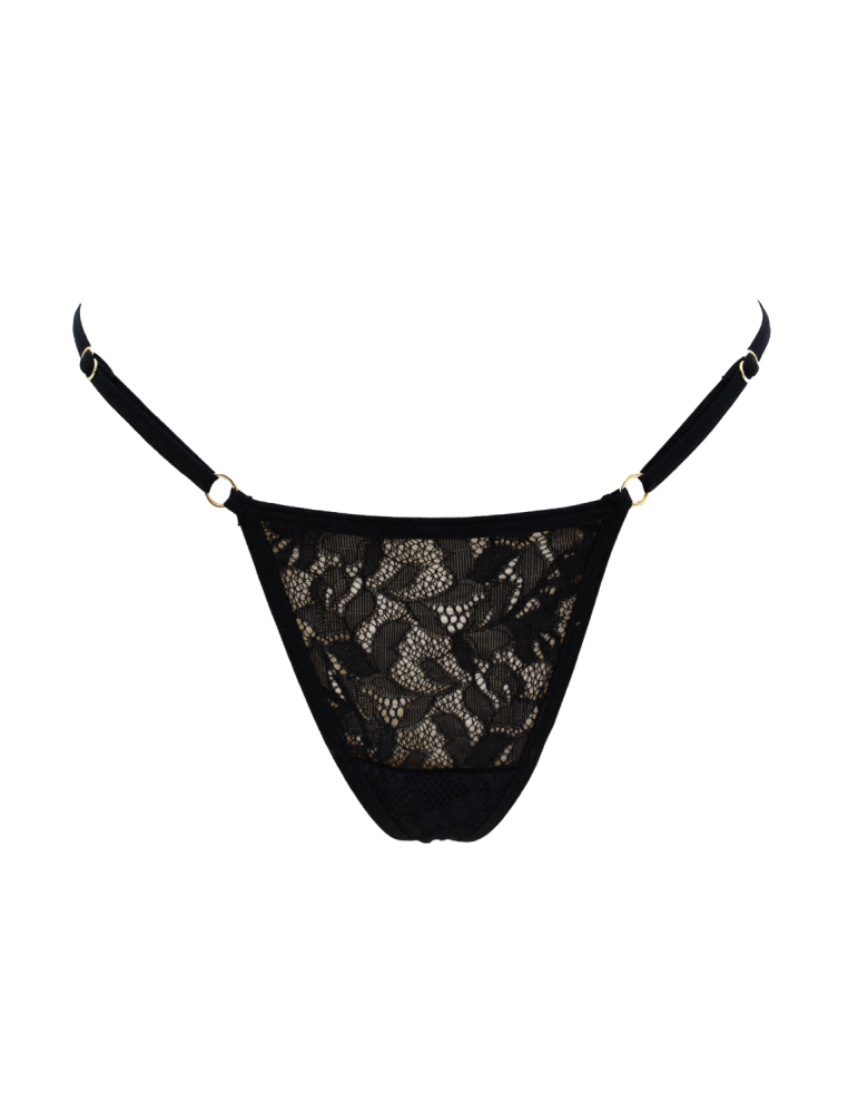 String noir en dentelle avec bijou cœur doré - PA02MBLK