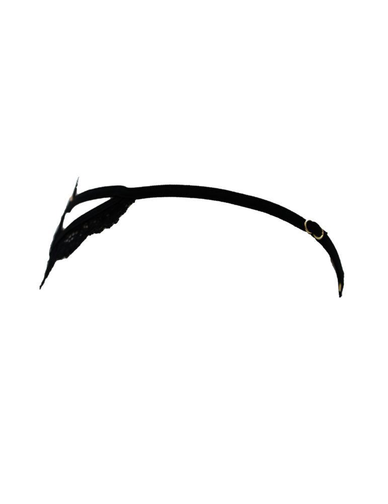 String noir en dentelle avec bijou cœur doré - PA02MBLK