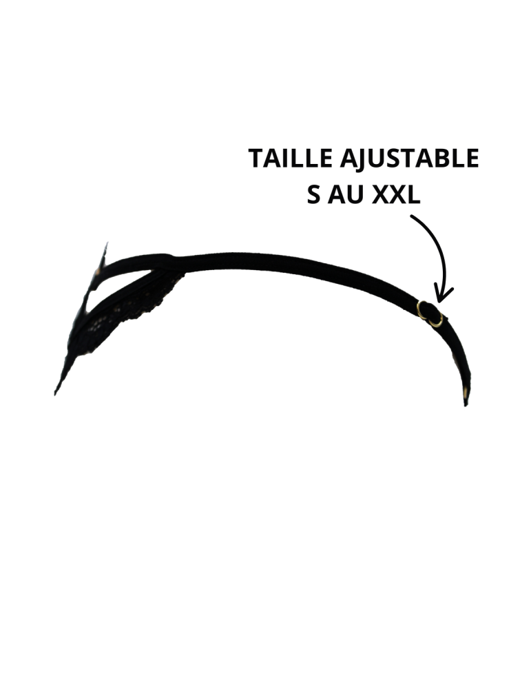 String noir en dentelle avec bijou cœur doré - PA02MBLK