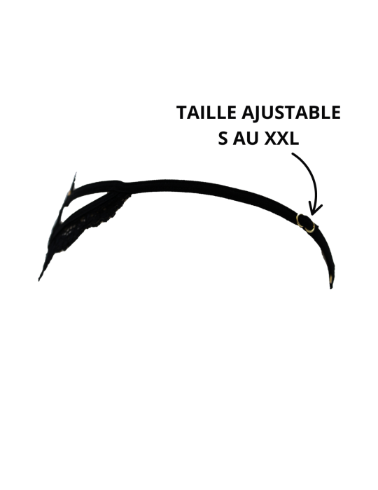 String noir en dentelle avec bijou cœur doré - PA02MBLK