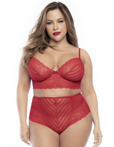 Ensemble lingerie, grande taille, deux pièces en dentelle rouge  - MAL8815XRED