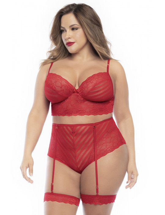 Ensemble lingerie, grande taille, deux pièces en dentelle rouge  - MAL8815XRED