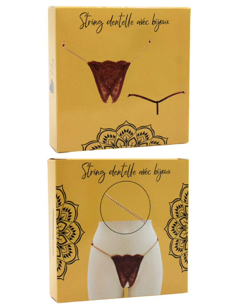 String en dentelle taupe ouvert avec chaînes dorées - PA01MTAUPE