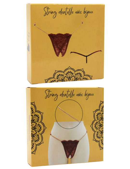 String en dentelle taupe ouvert avec chaînes dorées - PA01MTAUPE