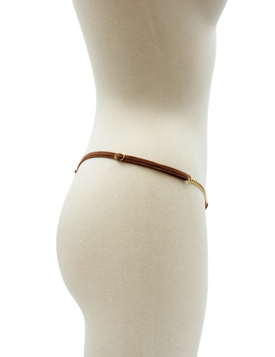 String en dentelle taupe ouvert avec chaînes dorées - PA01MTAUPE