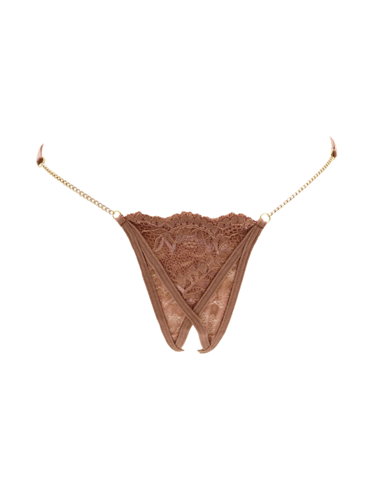 String en dentelle taupe ouvert avec chaînes dorées - PA01MTAUPE