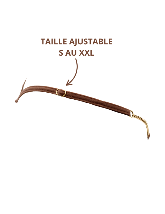 String en dentelle taupe ouvert avec chaînes dorées - PA01MTAUPE