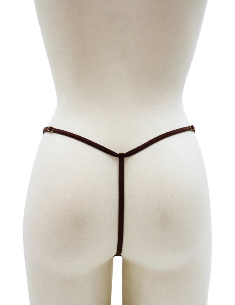 String en dentelle marron ouvert avec chaînes dorées - PA01MBRW