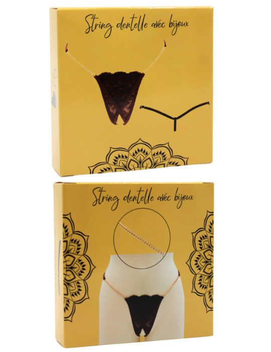 String en dentelle marron ouvert avec chaînes dorées - PA01MBRW
