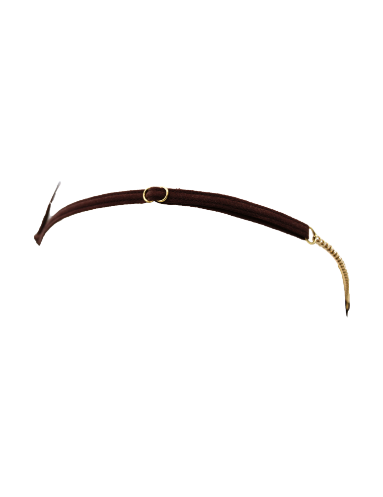 String en dentelle marron ouvert avec chaînes dorées - PA01MBRW