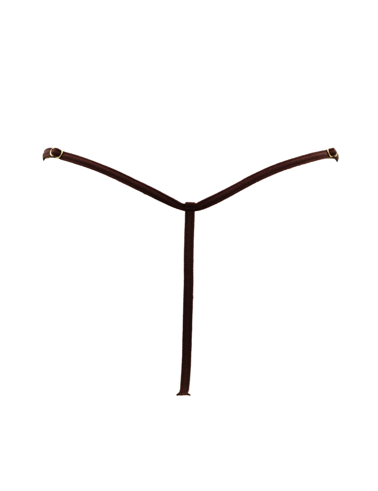 String en dentelle marron ouvert avec chaînes dorées - PA01MBRW