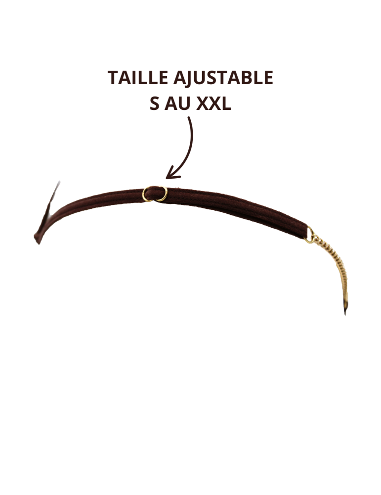 String en dentelle marron ouvert avec chaînes dorées - PA01MBRW