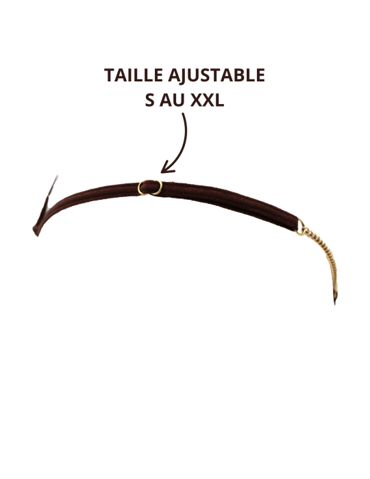 String en dentelle marron ouvert avec chaînes dorées - PA01MBRW