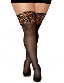 Bas noir grande taille avec jarretières leopard - DG0432XLEB Bas noir grande taille avec jarretières leopard - DG0432XLEB