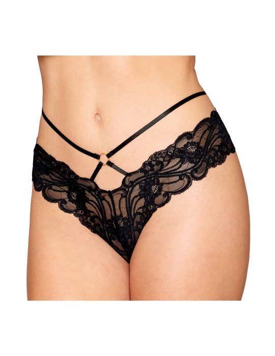 Culotte en dentelle noire avec lanières et chaines dorées - DG1489BLK Culotte en dentelle noire avec lanières et chaines dorées - DG1489BLK
