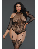 Bodystocking grande taille résille effet bas jarretelles - DG0310XBLK Bodystocking grande taille résille effet bas jarretelles - DG0310XBLK
