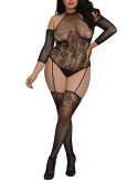 Bodystocking grande taille résille effet bas jarretelles - DG0310XBLK Bodystocking grande taille résille effet bas jarretelles - DG0310XBLK