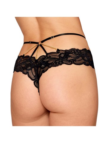 Culotte en dentelle noire avec lanières et chaines dorées - DG1489BLK 2