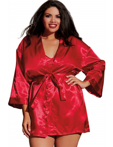 Nuisette grande taille rouge avec peignoir satinés - DG3717XRED