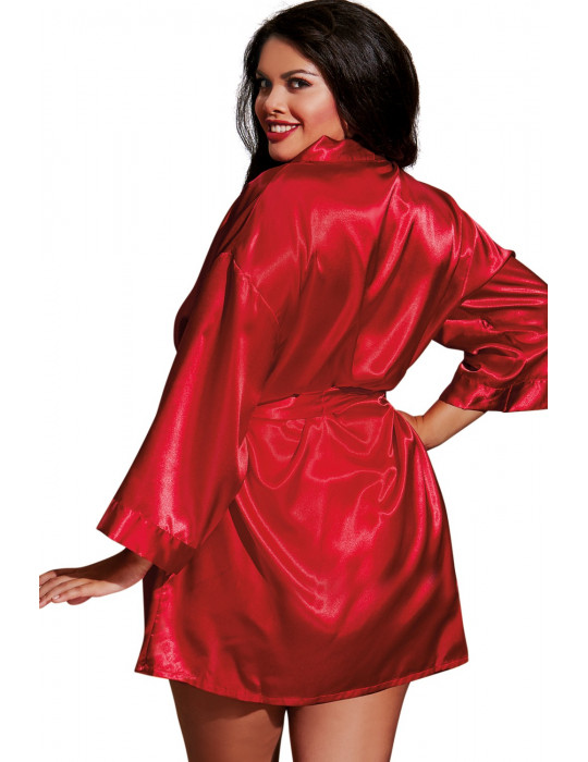 Nuisette grande taille rouge avec peignoir satinés - DG3717XRED